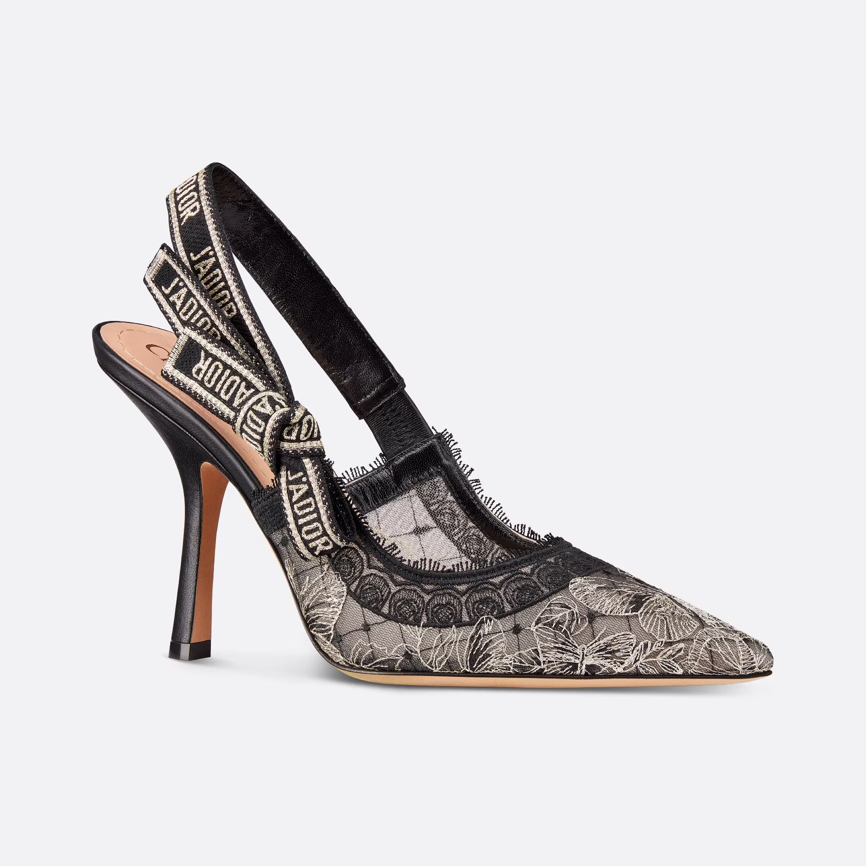 NIGO Dior Women's Black Embroidery Trimmed Strap Cotton Pointed Toe Overlay Butterfly Patterned High Heels Shoes #nigo98179