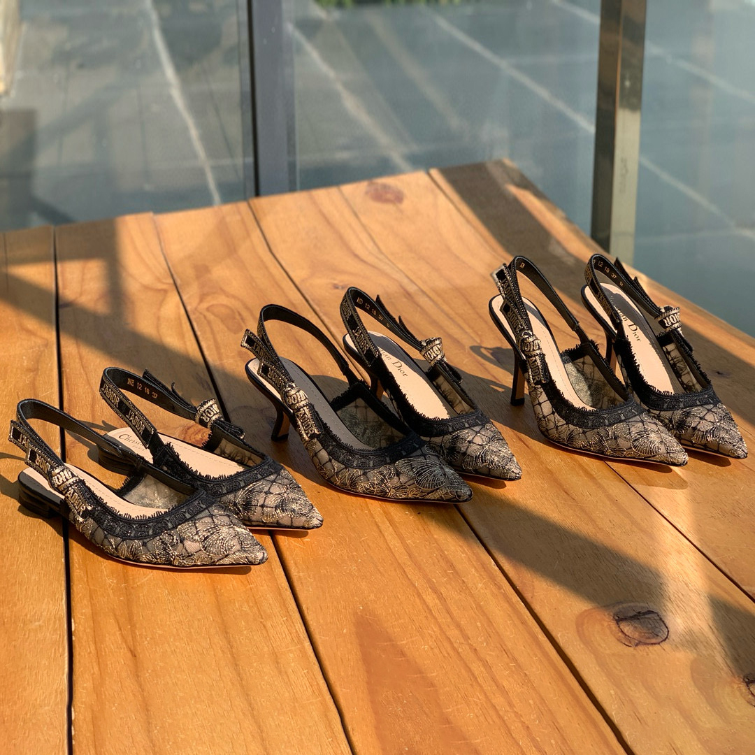 NIGO Dior Women's Black Embroidery Trimmed Strap Cotton Pointed Toe Overlay Butterfly Patterned High Heels Shoes #nigo98179