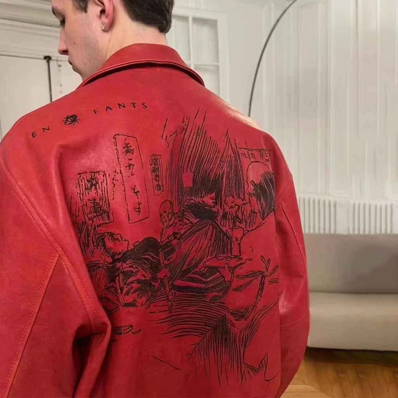 NIGO Enfants Riches Deprimes Men's Fall And Winter Black Fashion Trend High Street Goatskin Embroidery Lapel Zipper Leather Jacket Ngvp #nigo7349