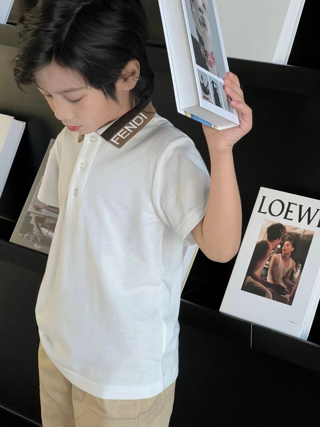 NIGO Fendi Kid's Summer Fashion Solid Color Lapel Printed Casual Short-Sleeved Polo Shirt #nigo31264