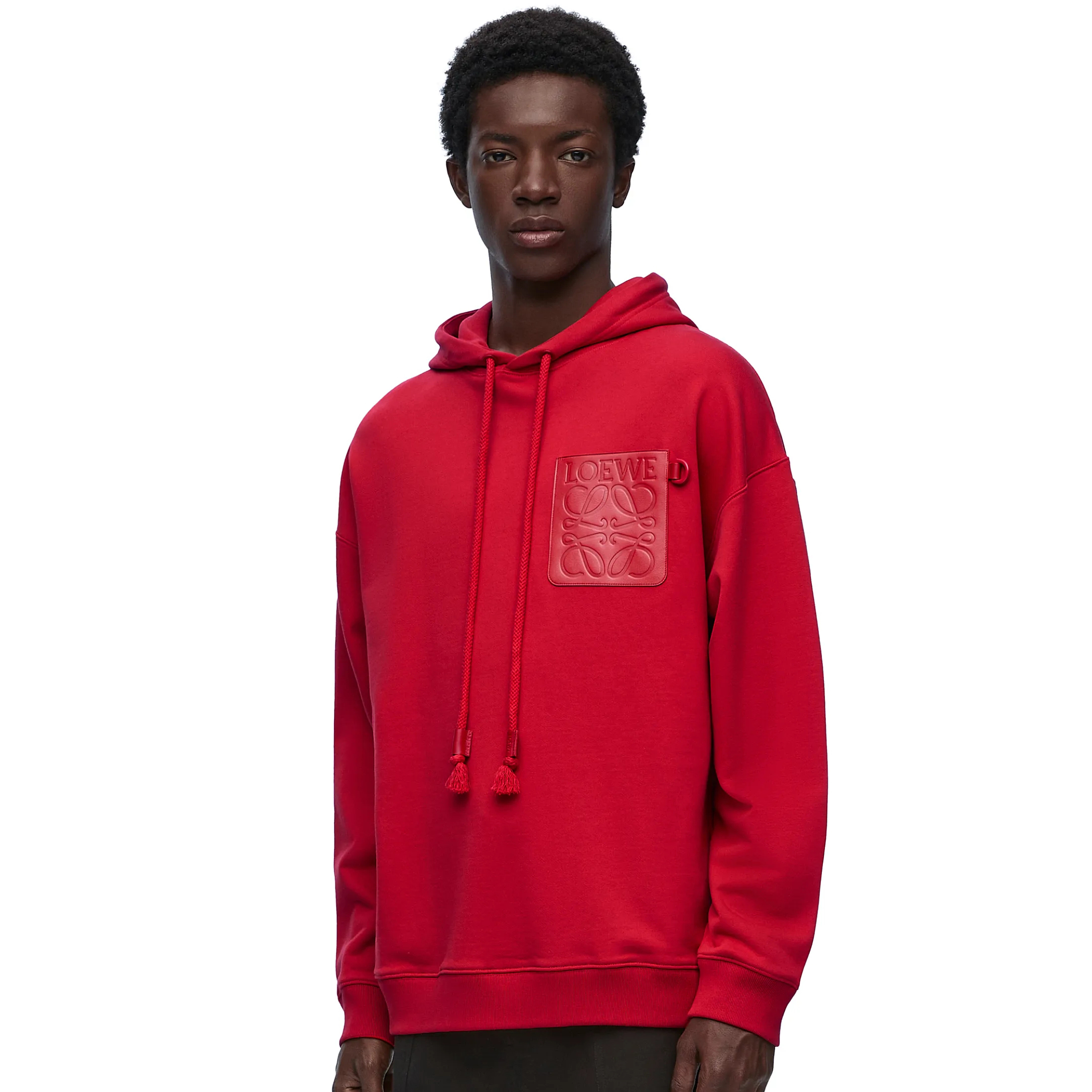 NIGO Loewe Men's Spring and Fall Red Logo Leather Label Drawstring Hooded Sweatshirt Pullover #nigo98218
