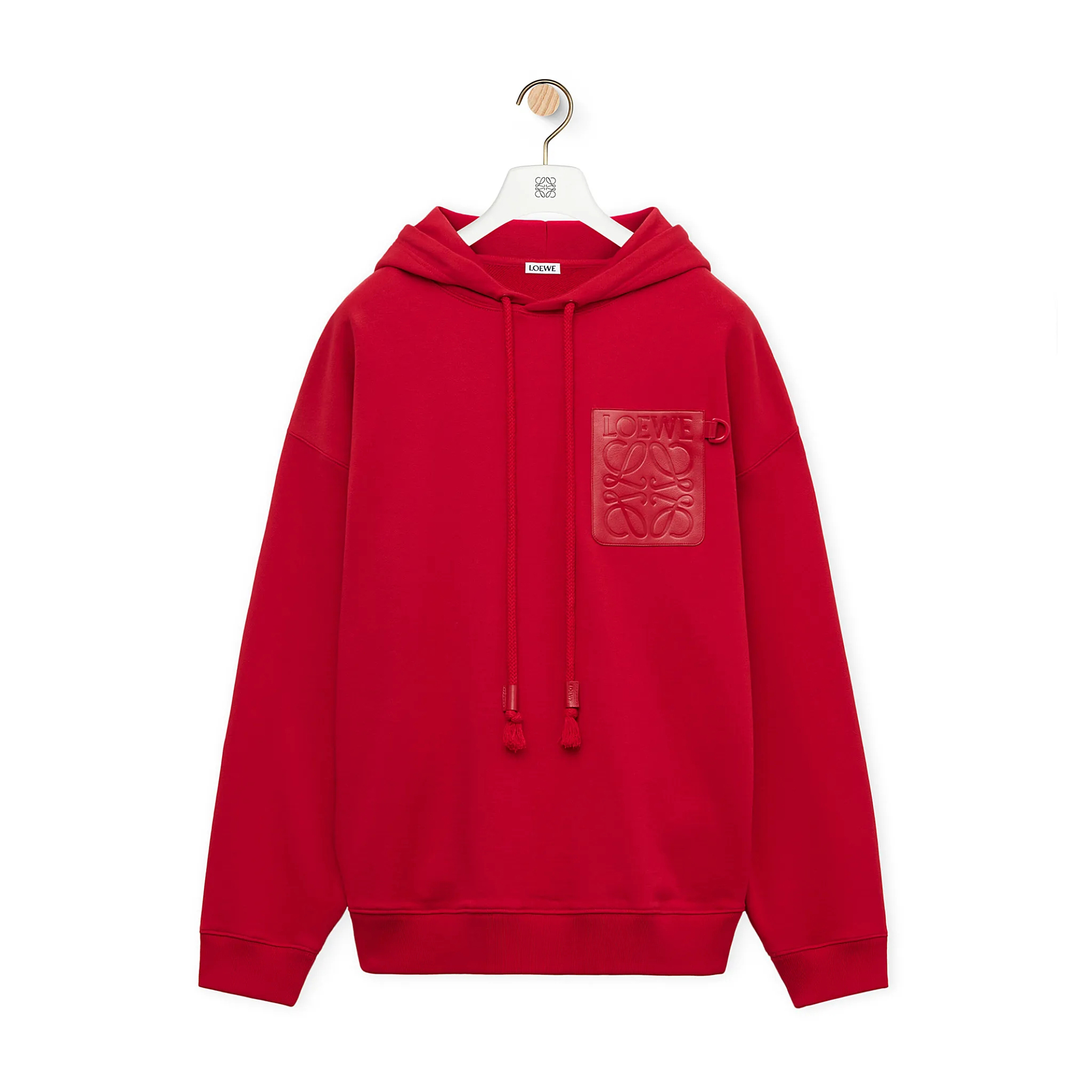 NIGO Loewe Men's Spring and Fall Red Logo Leather Label Drawstring Hooded Sweatshirt Pullover #nigo98218