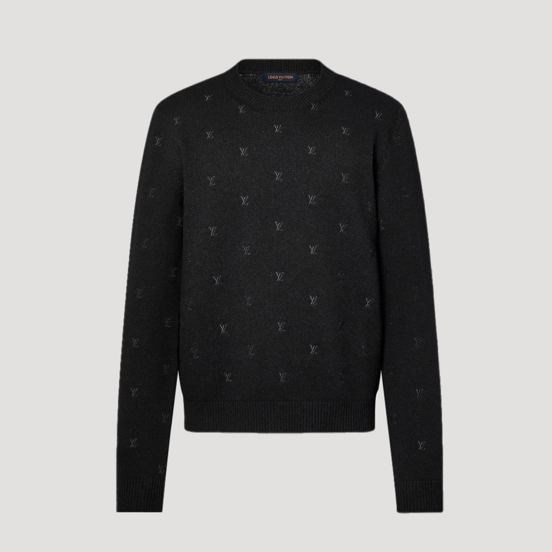 NIGO Louis Vuitton Men's Fall And Winter Black Long Sleeve Logo Embroidered Signature Merino Crewneck Sweater #nigo98236