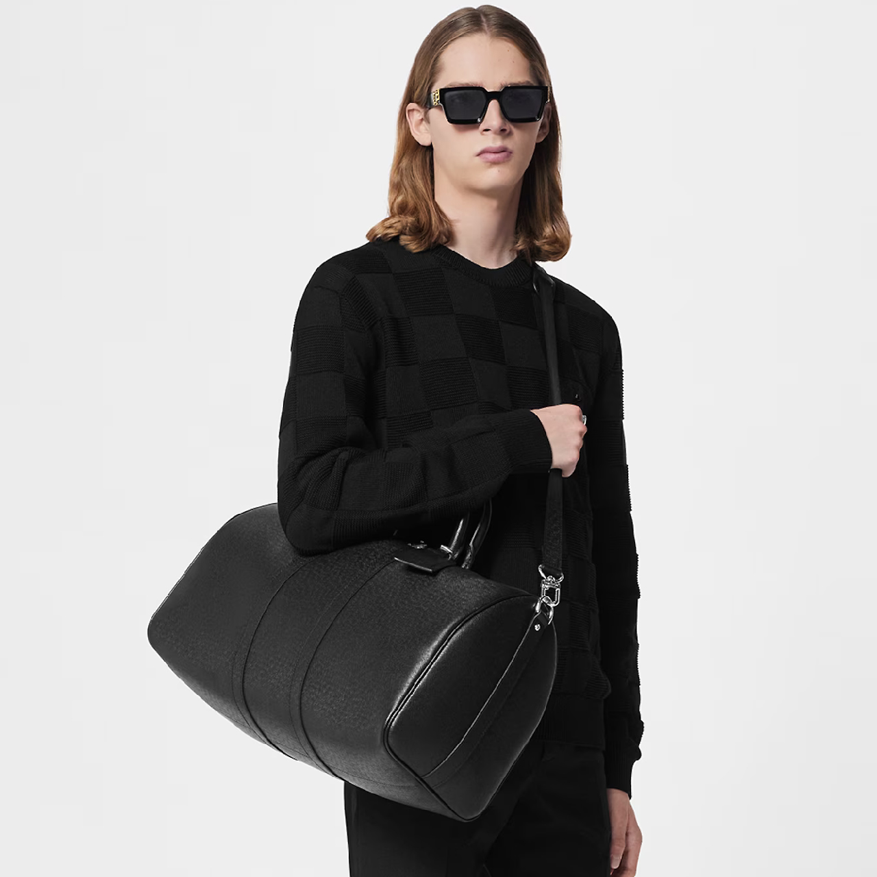 NIGO Louis Vuitton Men's Women's Black Slanting Cross Large Bags Travel Bags Leather Travel Bags #nigo98239