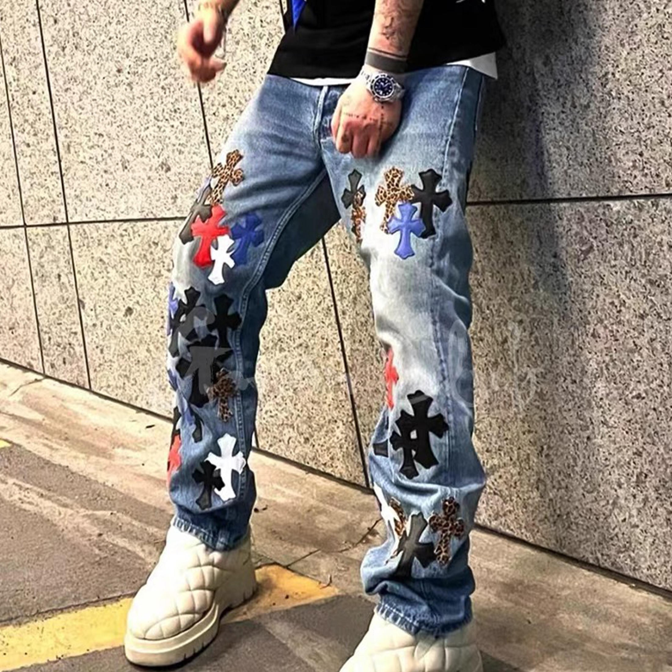 Chrome Hearts Graffiti Blue Denim Jeans Pants #nigo96791