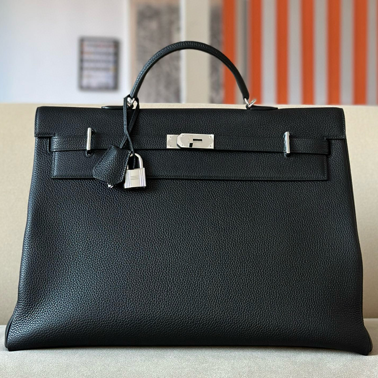 NIGO Hermes Men's Women's Four Seasons Large Bag Black Silver Buckle Kylie Handbag Tote Bag #nigo98265