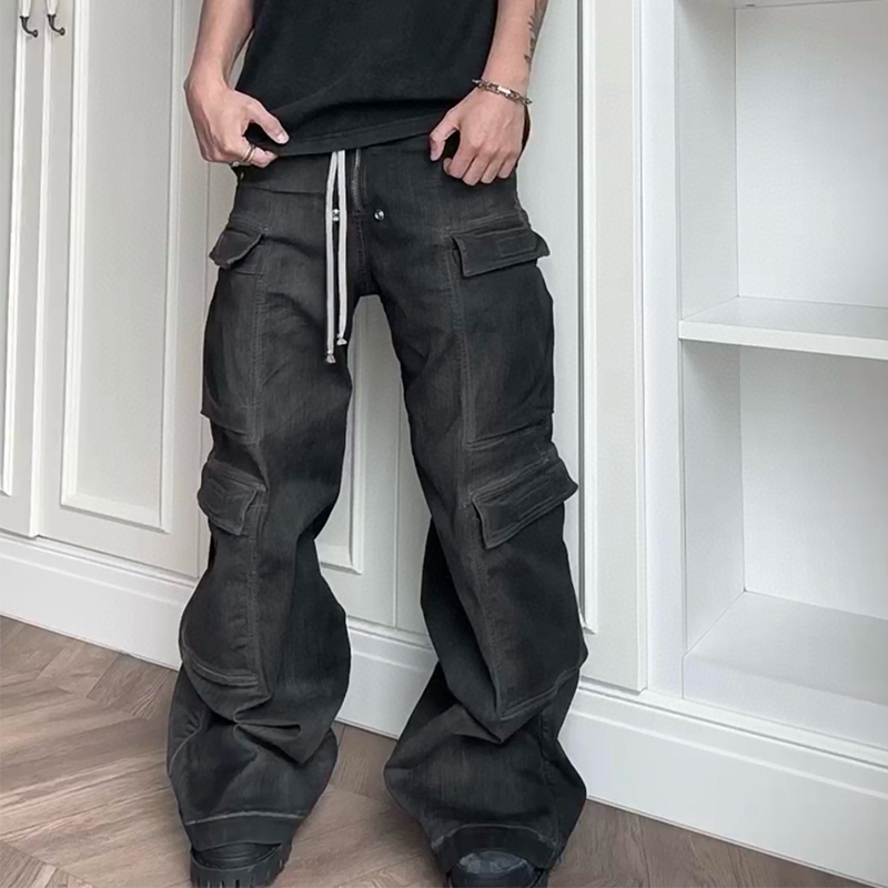 NIGO Rick Owens Men's Spring And Autumn Gradient Washed Jeans Casual High Street Zipper Multi-pocket Pants Ngvp #nigo7776