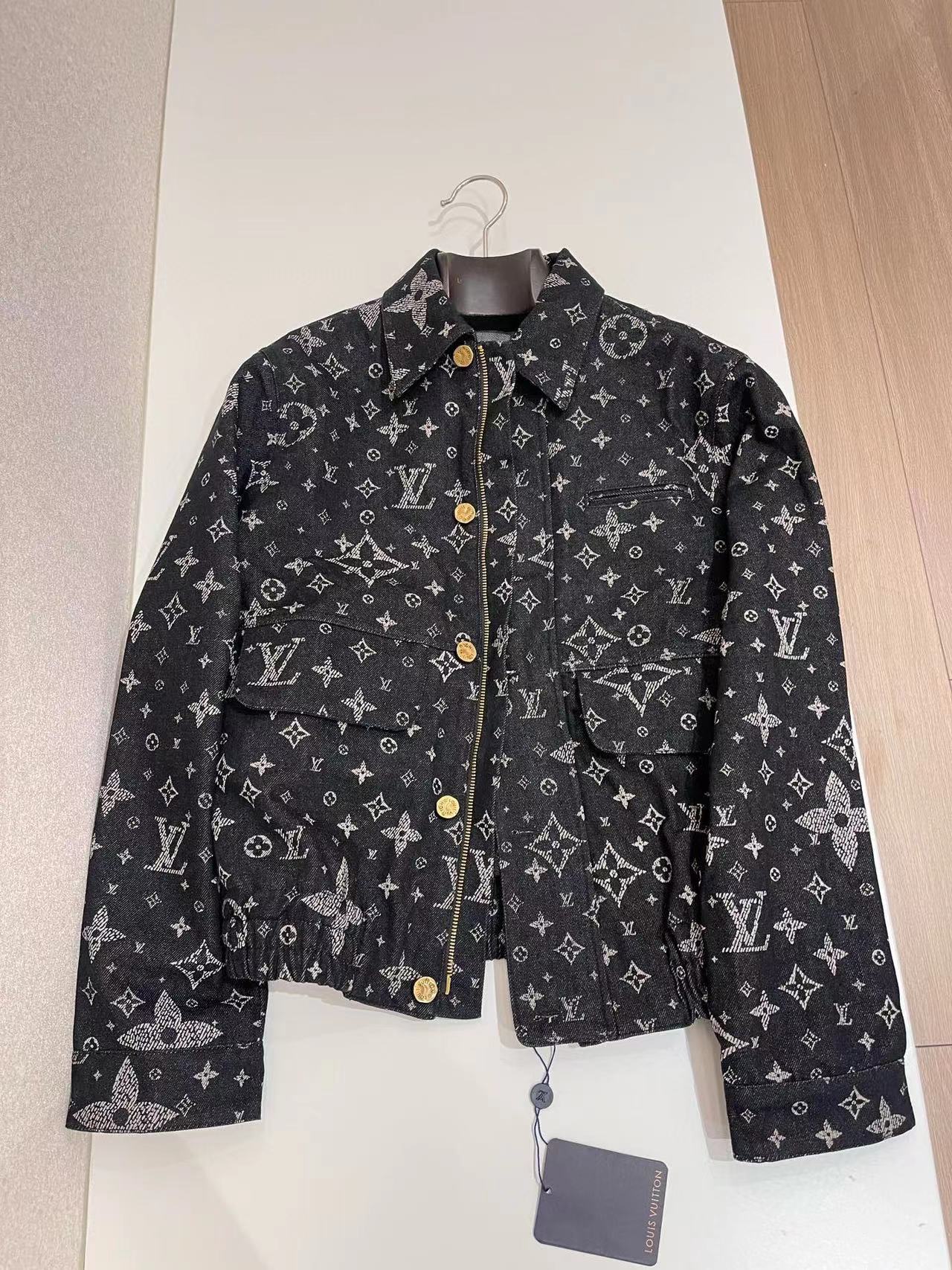 NIGO Louis Vuitton Men's Spring And Fall Logo Full Print Single-Breasted Lapel Long-Sleeved Black Denim Jacket Jacket #nigo98262