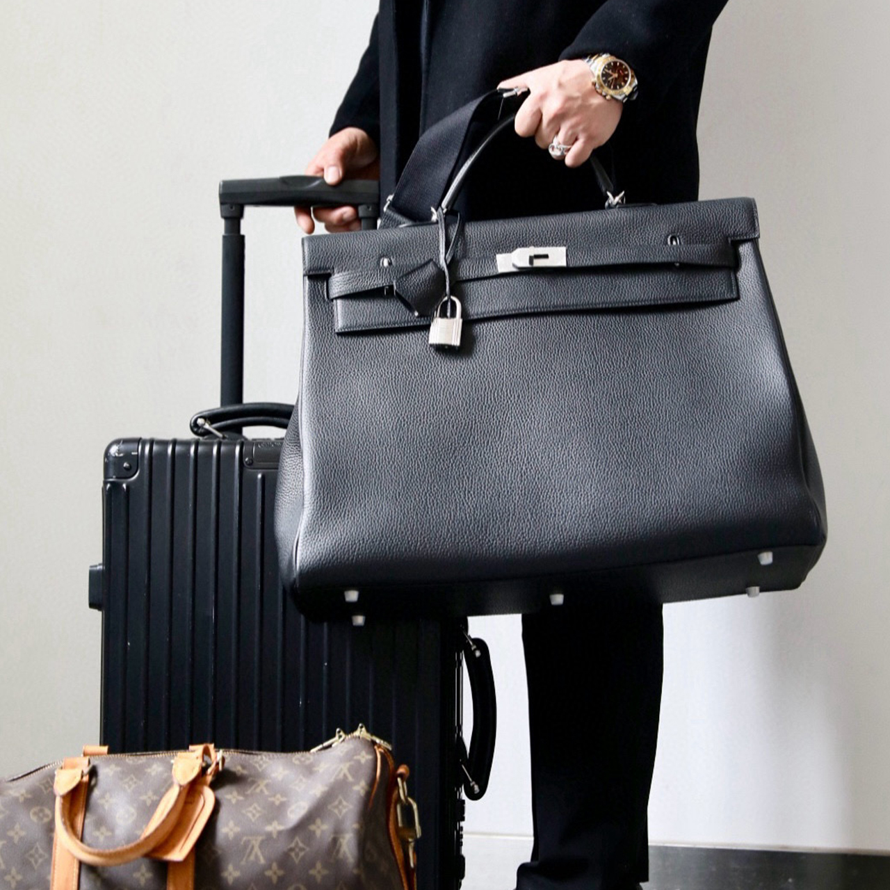 NIGO Hermes Men's Women's Four Seasons Large Bag Black Silver Buckle Kylie Handbag Tote Bag #nigo98265