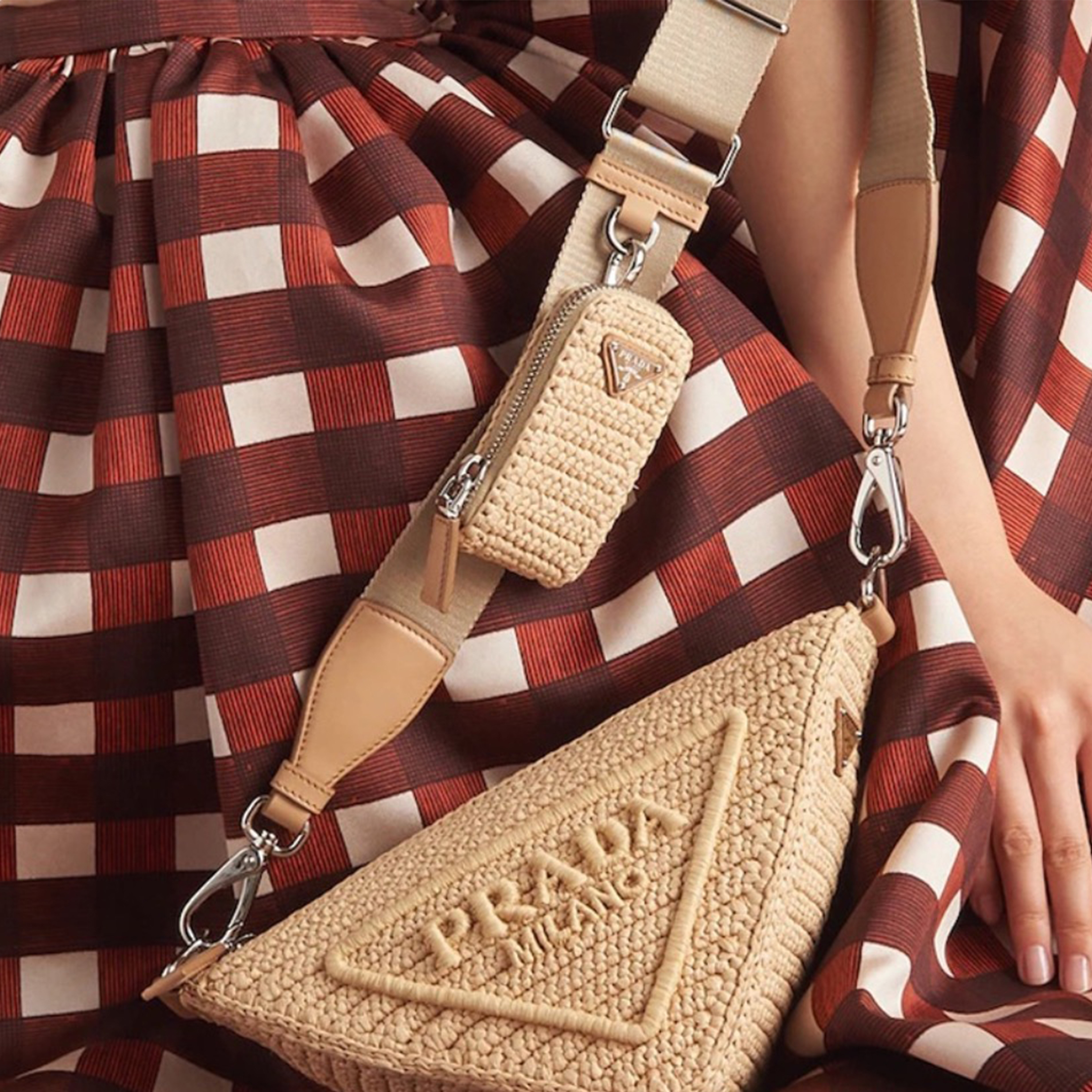 NIGO Prada Women's Embroidered Triangle Logo Zipper Grass Woven Handbag Triangle Bag #nigo98286