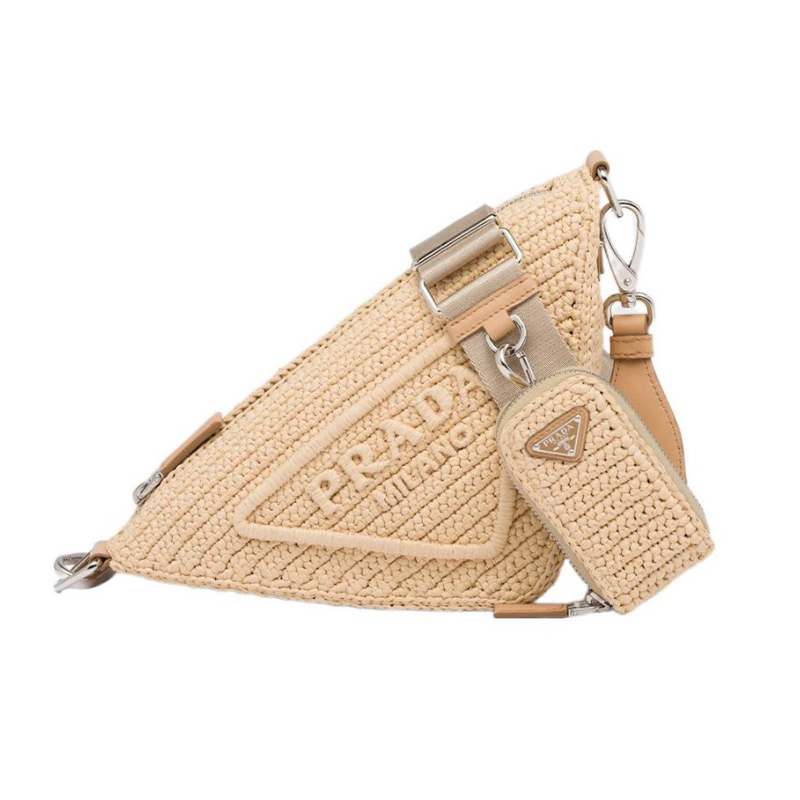 NIGO Prada Women's Embroidered Triangle Logo Zipper Grass Woven Handbag Triangle Bag #nigo98286