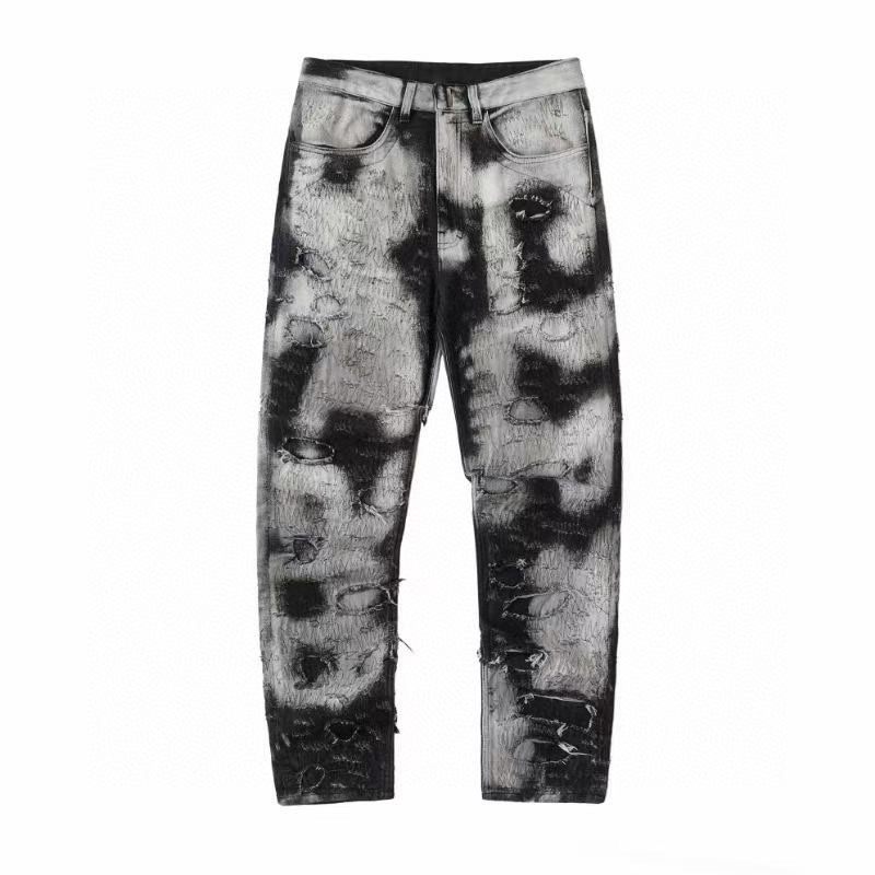 NIGO Givenchy Men's Cotton Black and White Fashion Embroidered Washed Destroyed Denim Trousers Ngvp #nigo7769