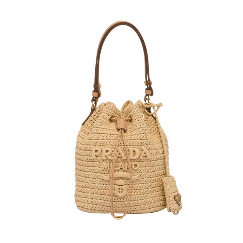 NIGO Prada Women's Logo Embroidered Adjustable Detachable Shoulder Strap Lafite Grass Patchwork Leather Bucket Bag Mini Handheld One Shoulder Crossbody Bag #nigo98284