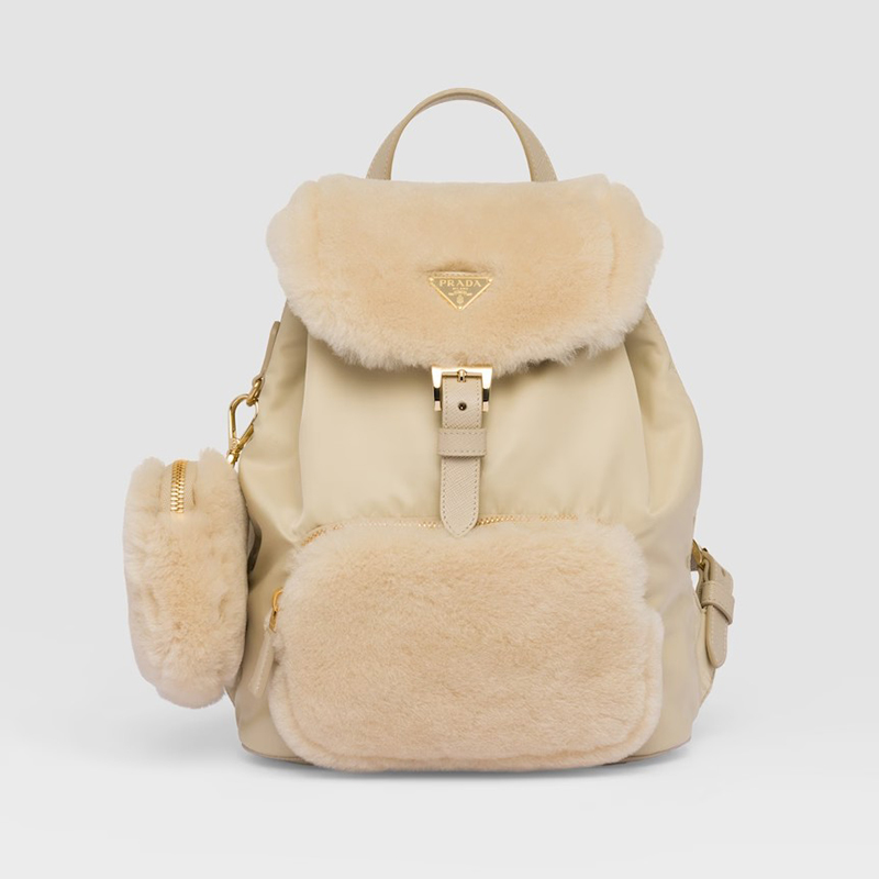NIGO Prada Women's Fashion Re-Nylon And Shearling Backpack Shoulder Bag #nigo98287