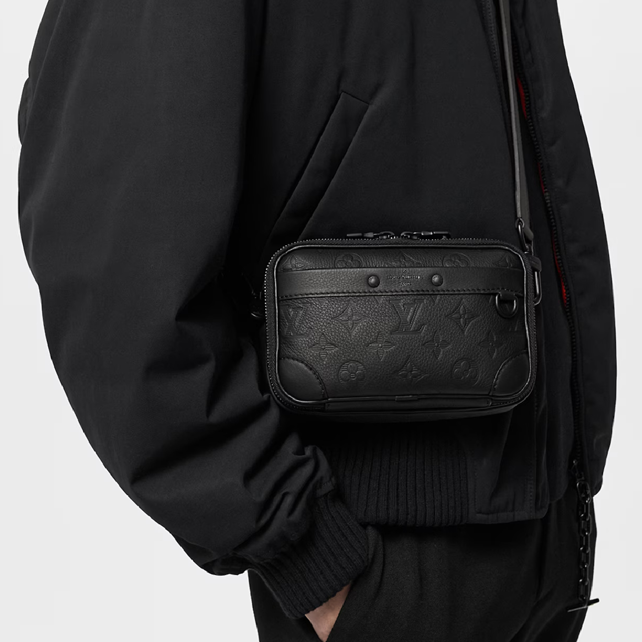 NIGO Louis Vuitton Men's Black Full Leather Embossed Mini Messenger Bag Camera Box Bag Crossbody Bag #nigo98288