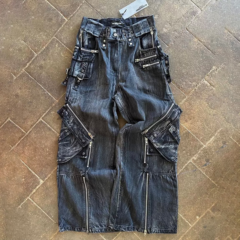 NIGO No Faith Studios Men's Solid Color Zipper Logo Embroidered Washed Jeans Loose Fit Work Pants Ngvp #nigo7771