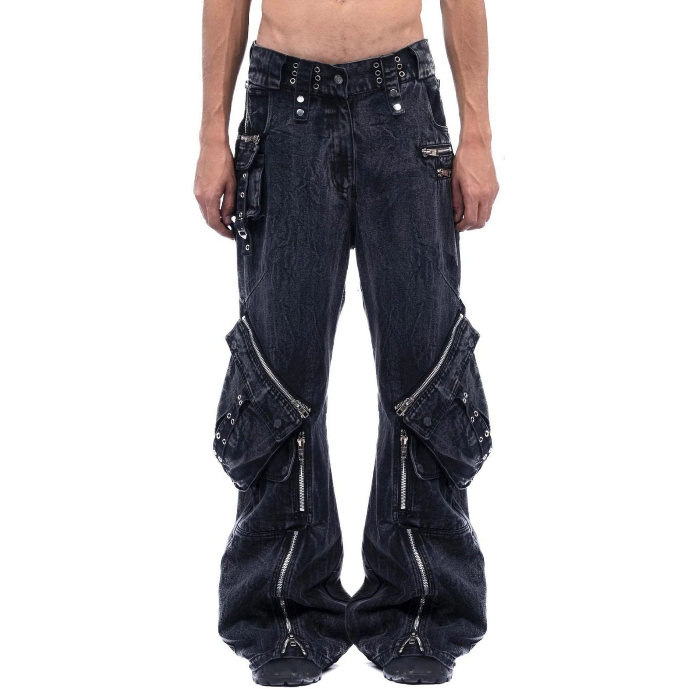 NIGO No Faith Studios Men's Solid Color Zipper Logo Embroidered Washed Jeans Loose Fit Work Pants Ngvp #nigo7771