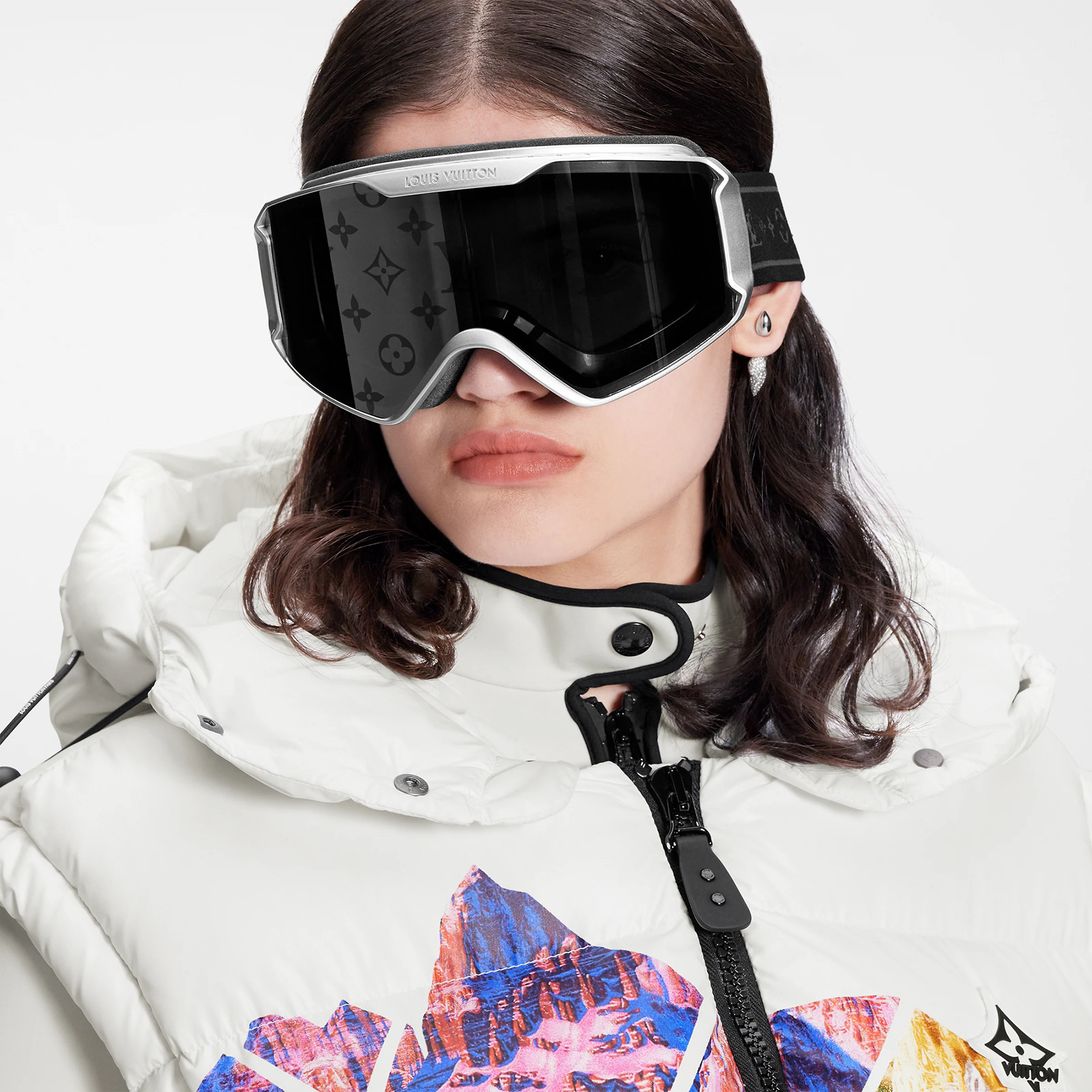 NIGO Louis Vuitton Men Women Fashion Silver Frame Black Print Adjustable LV Snow Mask Glasses #nigo98261