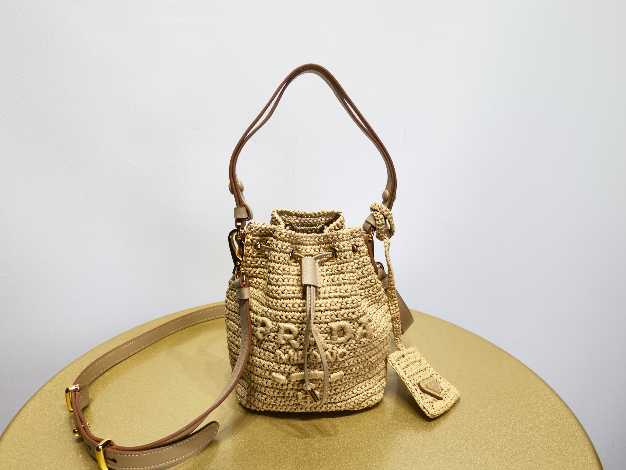 NIGO Prada Women's Logo Embroidered Adjustable Detachable Shoulder Strap Lafite Grass Patchwork Leather Bucket Bag Mini Handheld One Shoulder Crossbody Bag #nigo98284