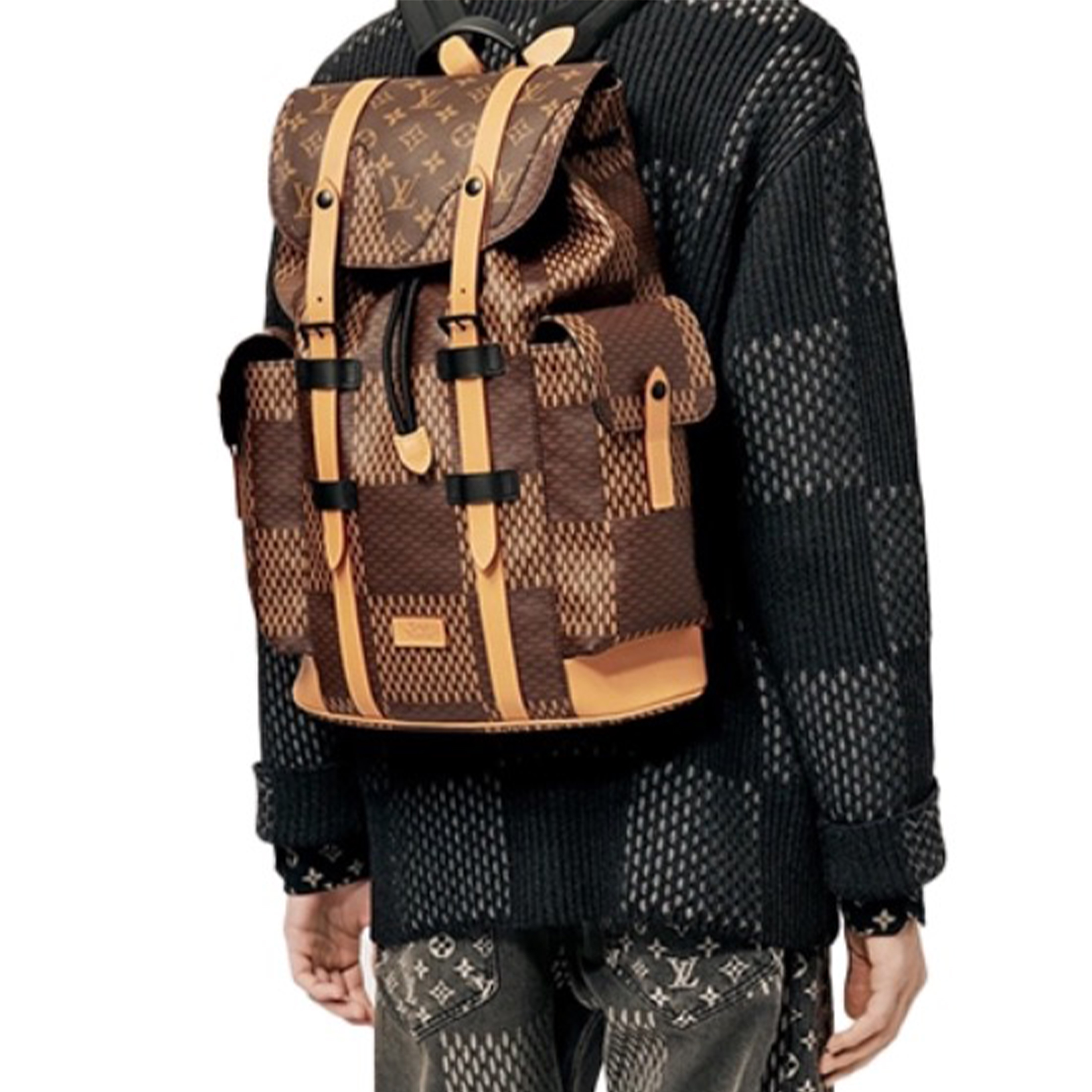 NIGO Louis Vuitton x NIGO Men's Christopher Classic Old Flower Plaid Flap Wave Pattern Trendy Small Canvas Shoulder Bag #nigo98293