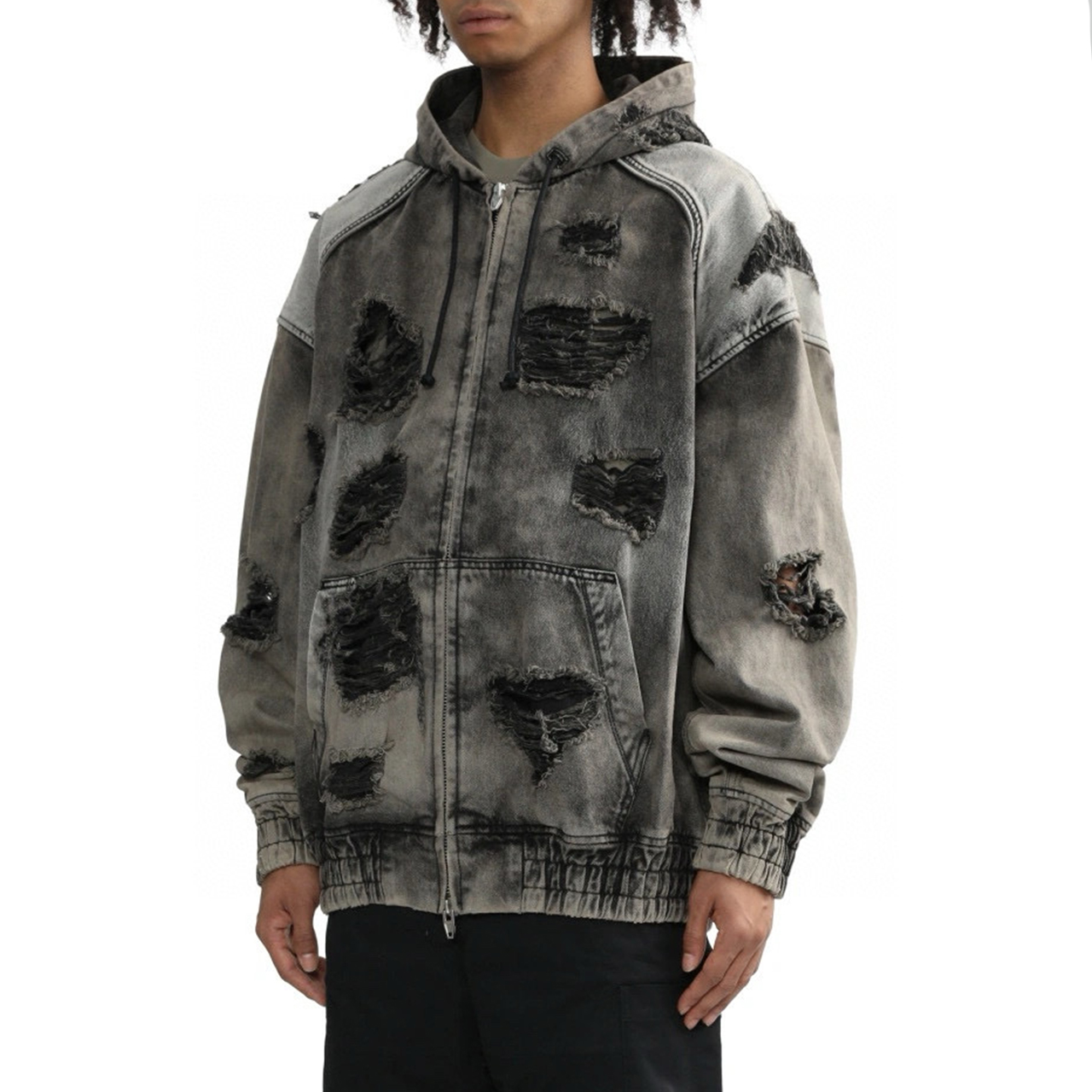 NIGO Juun.j Men's And Women's Spring And Fall Fashion Casual Washed And Old Destruction Denim Hooded Zipper Jacket Ngvp #nigo7788