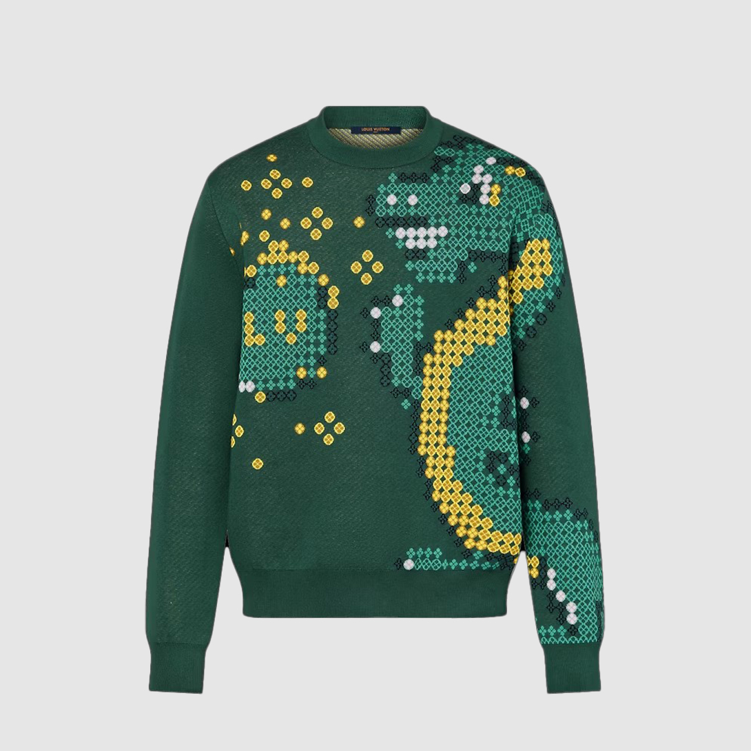 NIGO Louis Vuitton Men's Spring & Autumn Colorblocking Pattern Jacquard Cotton Round Neck Pullover Fitted Long Sleeve Sweatshirt #nigo98318