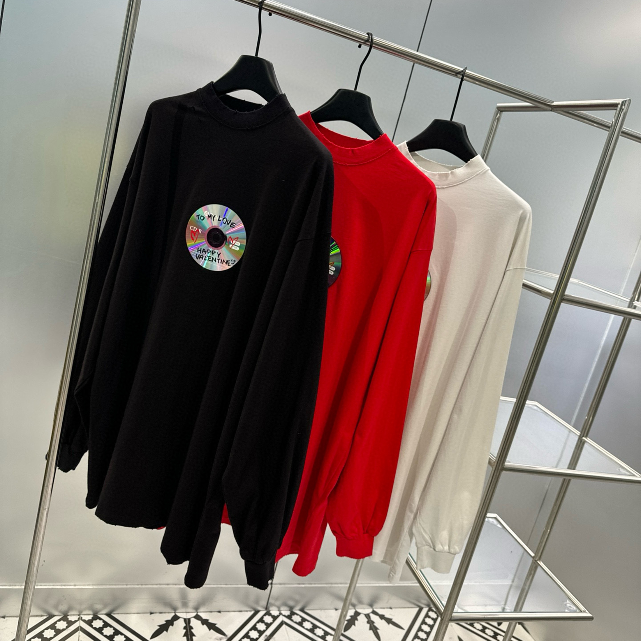 NIGO Balenciaga Men's Women's Solid Color TO MY LOVE Graffiti Disc Aged Washed Loose Silhouette Long Sleeve T-Shirt #nigo98315