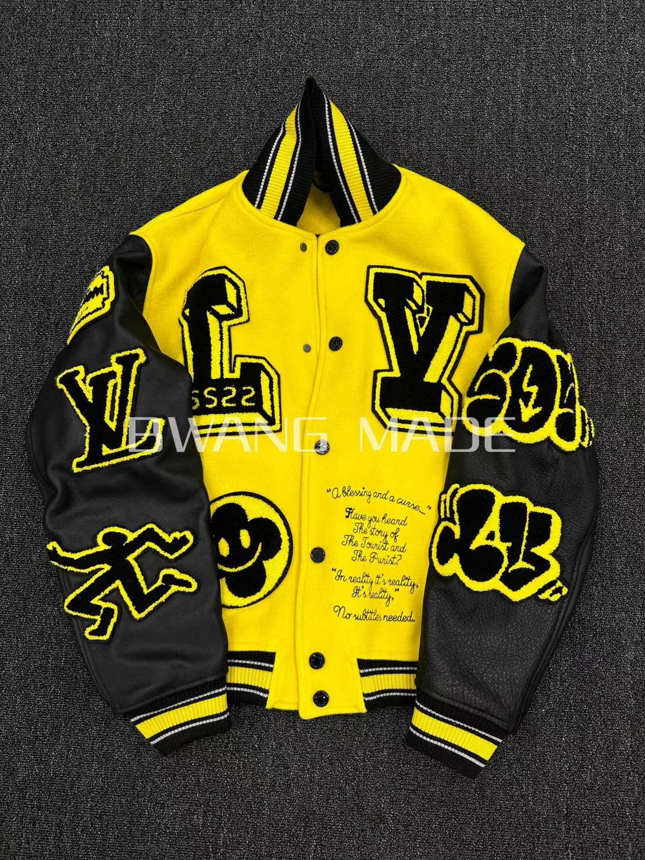 Louis Vuitton Genuine Leather Wool Embroidered Varsity Jacket #nigo3185