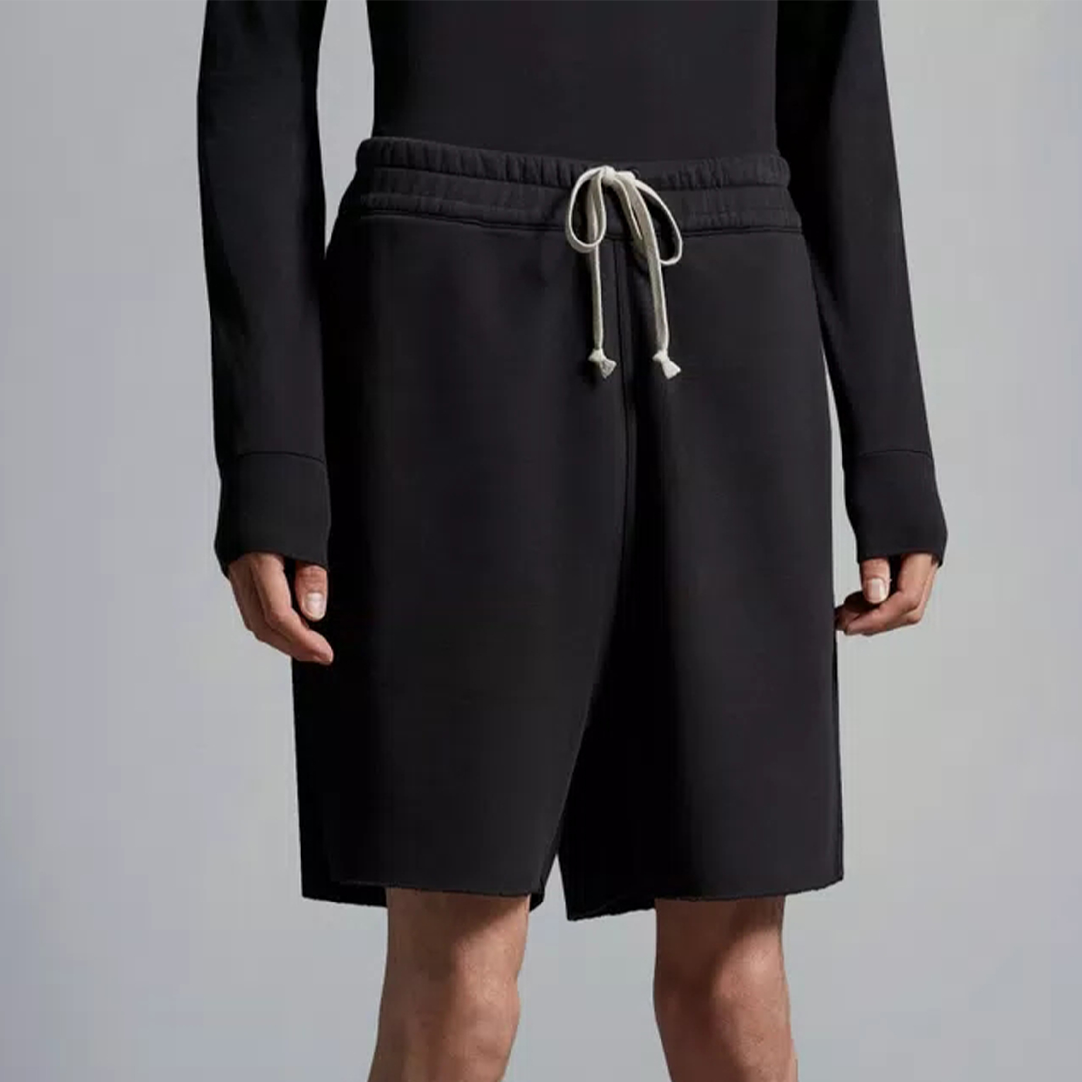 NIGO Moncler x Rick Owens Men's Spring/Summer Fashion Logo Printed Black Cotton Drawstring Loose Jersey Shorts #nigo98321