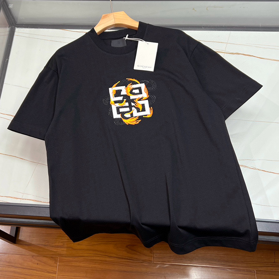 NIGO Givenchy Men's Spring/Summer Cotton 4G Dragon Printed Short Sleeve Black Slim Fit Straight T-shirt #nigo98322
