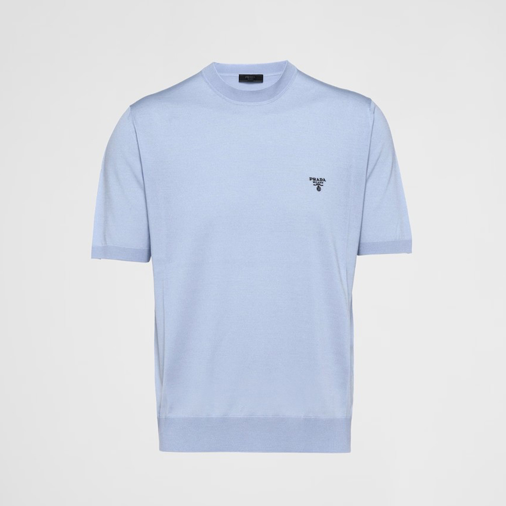 NIGO Prada Men's Spring/Summer Solid Color Logo Embroidery Superfine Wool Crew Neck Short Sleeve Sweater #nigo98319