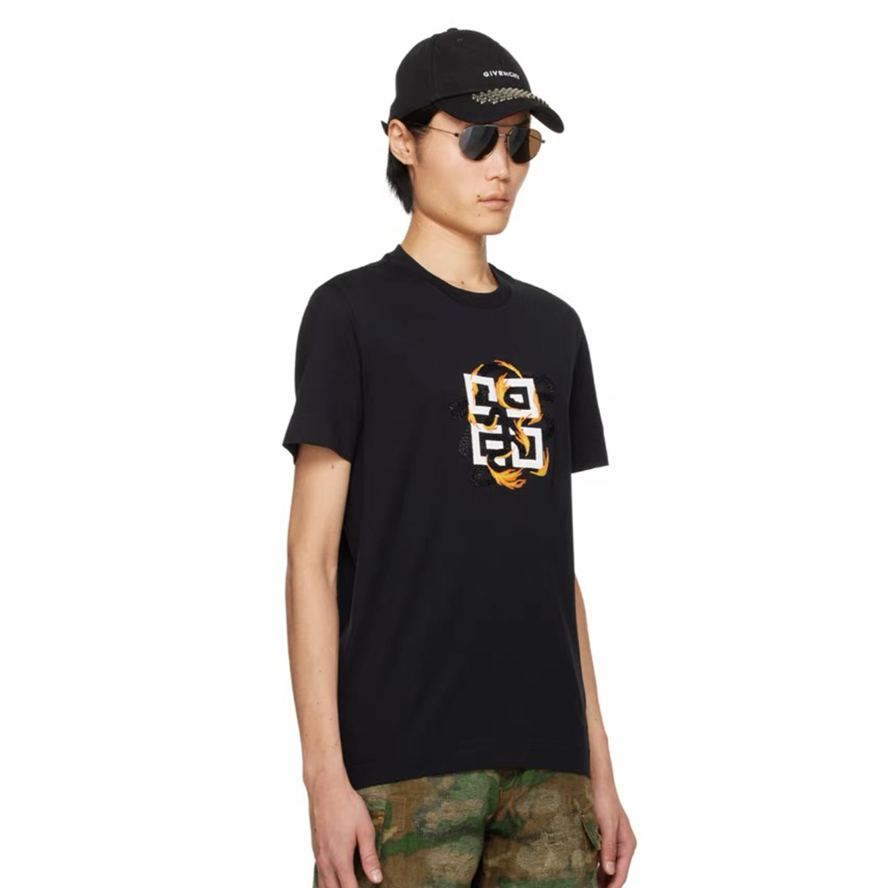 NIGO Givenchy Men's Spring/Summer Cotton 4G Dragon Printed Short Sleeve Black Slim Fit Straight T-shirt #nigo98322