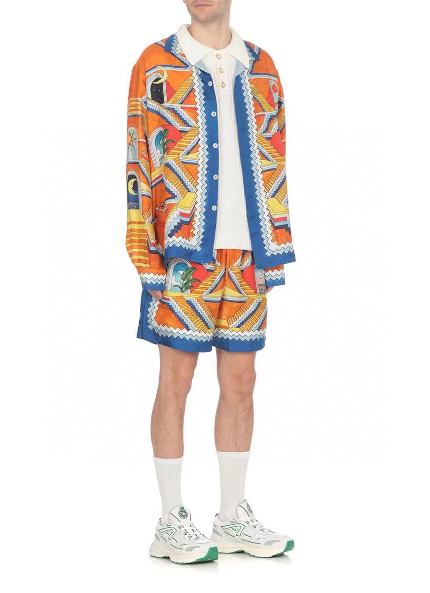 L NIGO CASABLANCA 2023SS Step Pattern Silk Shirt Shorts Suit Set