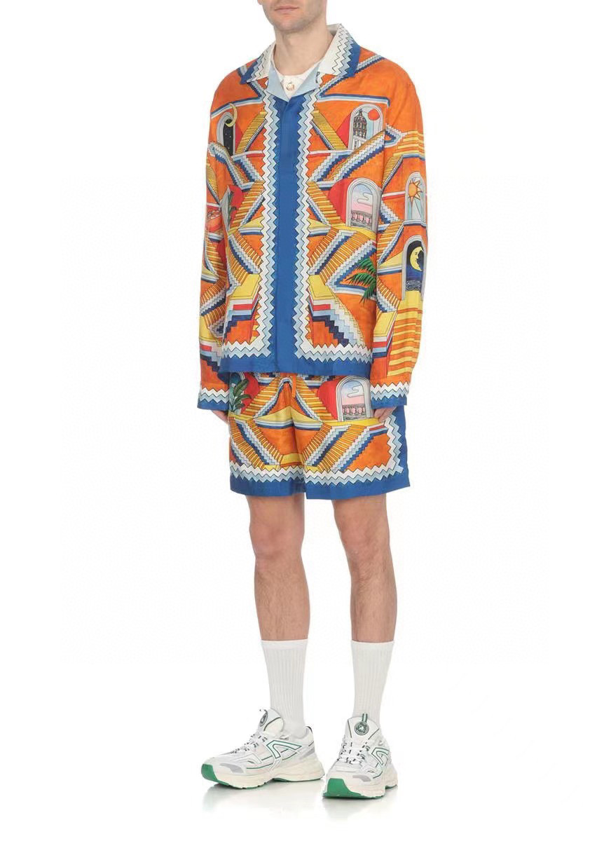 L NIGO CASABLANCA 2023SS Step Pattern Silk Shirt Shorts Suit Set