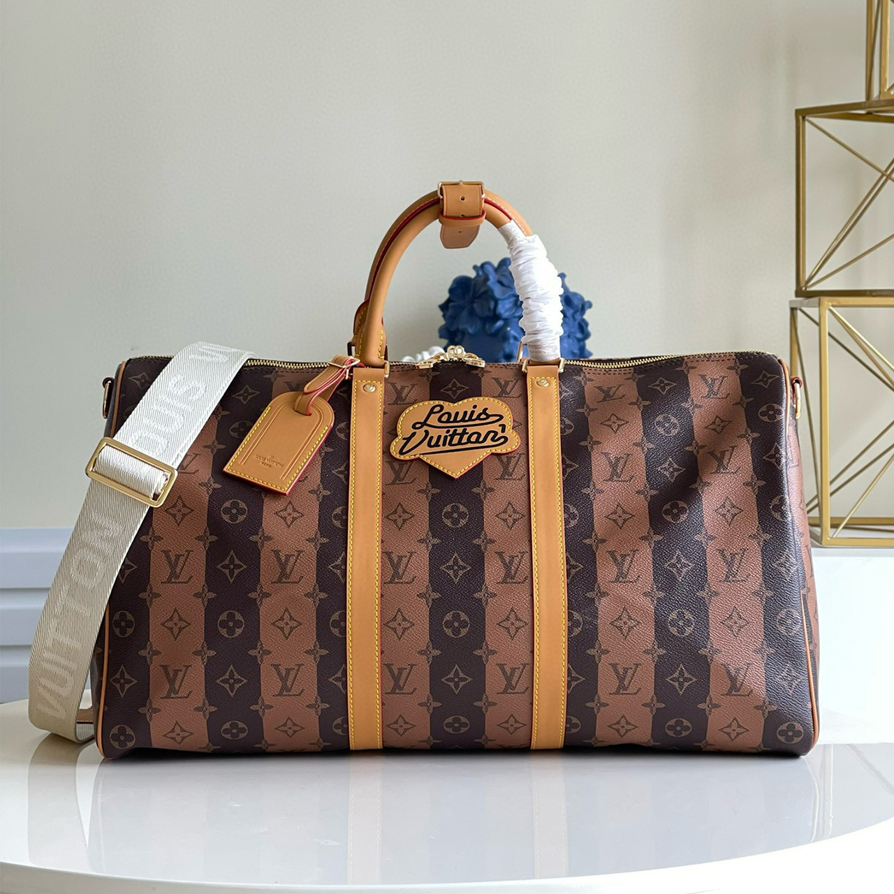 NIGO Louis Vuitton Colored Striped Travel Bag With Diagonal Span And Large Capacity Canvas Leather Handbag #nigo98332