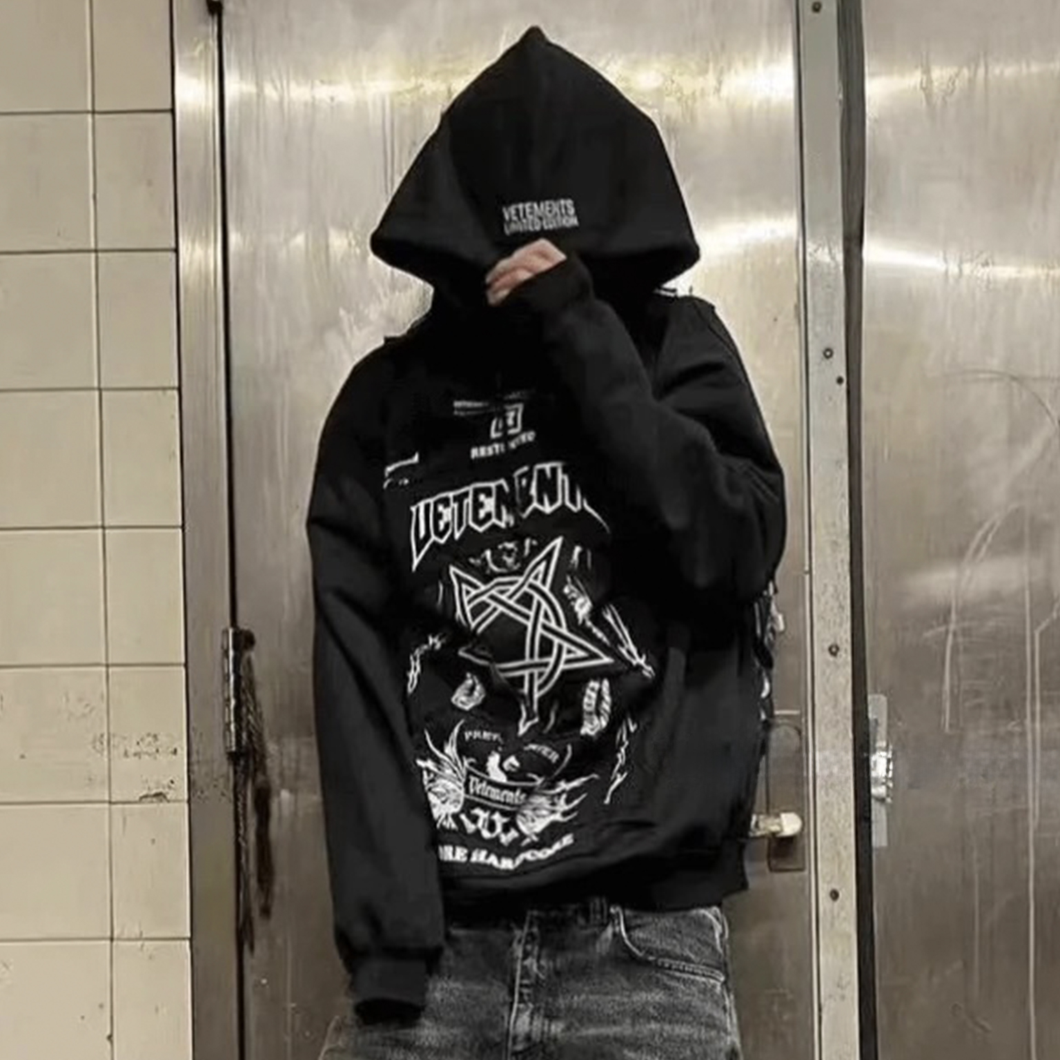NIGO Vetements Men's Fashion Letter Graffiti Pentagram Embroidery Loose Black Zipper Long Sleeve Hoodie Ngvp #nigo7796