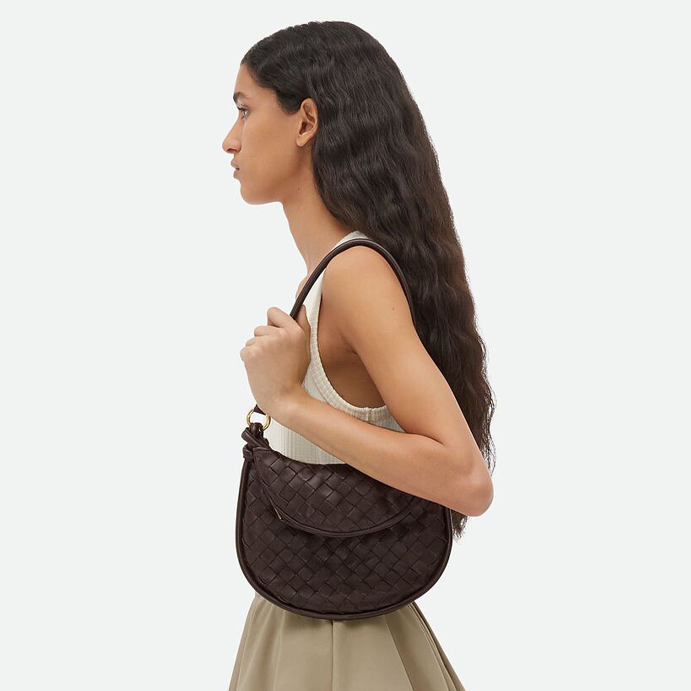 NIGO Bottega Veneta Women's Solid Color Gemelli Intrecciato Woven Detachable Half Moon Zipper Sheepskin Leather Handbag Shoulder Bag #nigo98327
