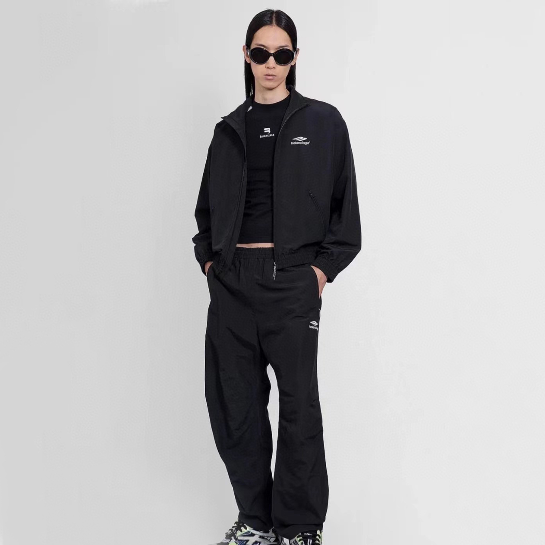 NIGO Balenciaga Men's Women's Spring & Autumn Logo Embroidery Zipper Long Sleeve Loose Jacket Black Straight Sweatpants #nigo98347