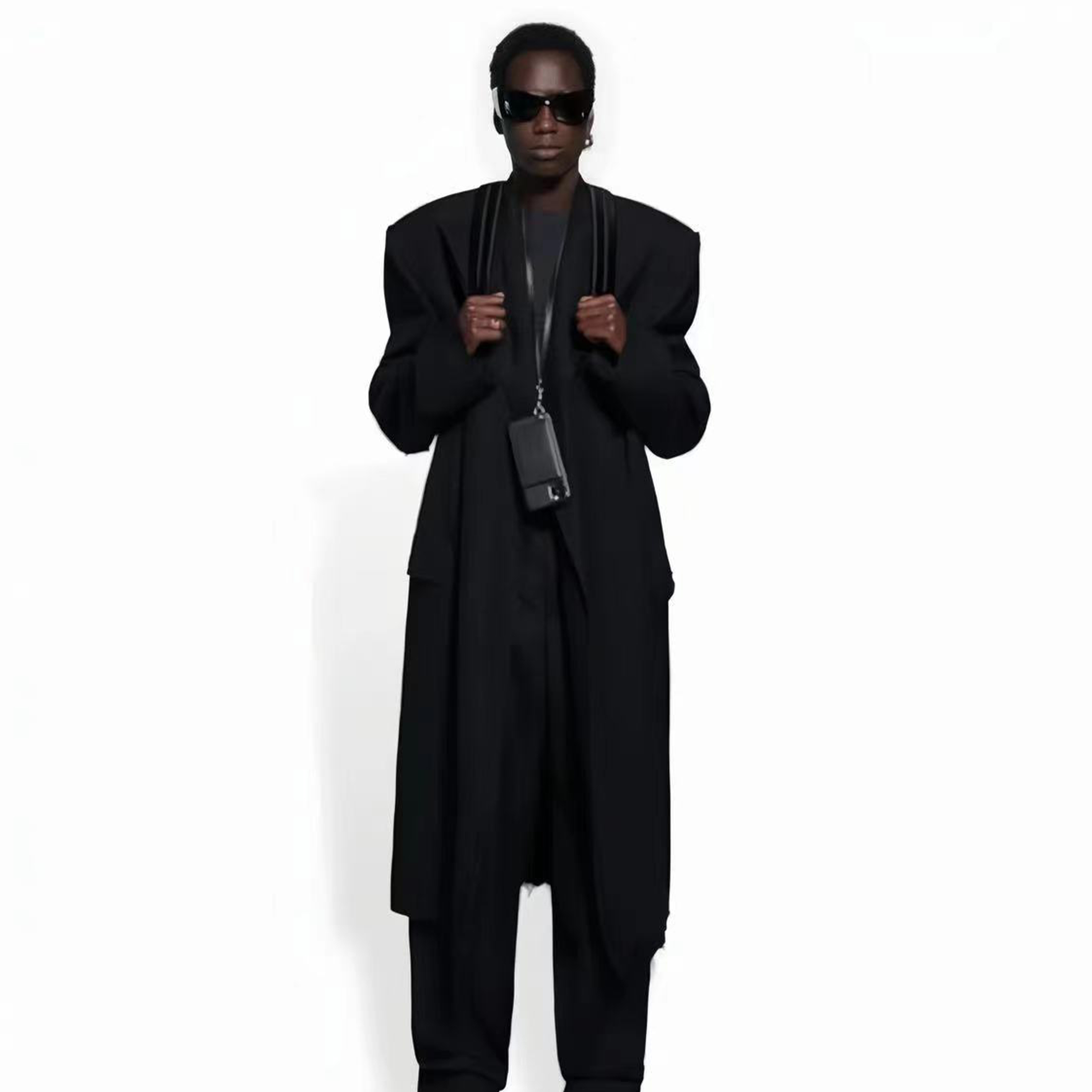 NIGO Balenciaga Men's Women's Spring And Autumn Doing Old Shoulder Pads Destroyed Loose Long Black Coat Jacket #nigo7814