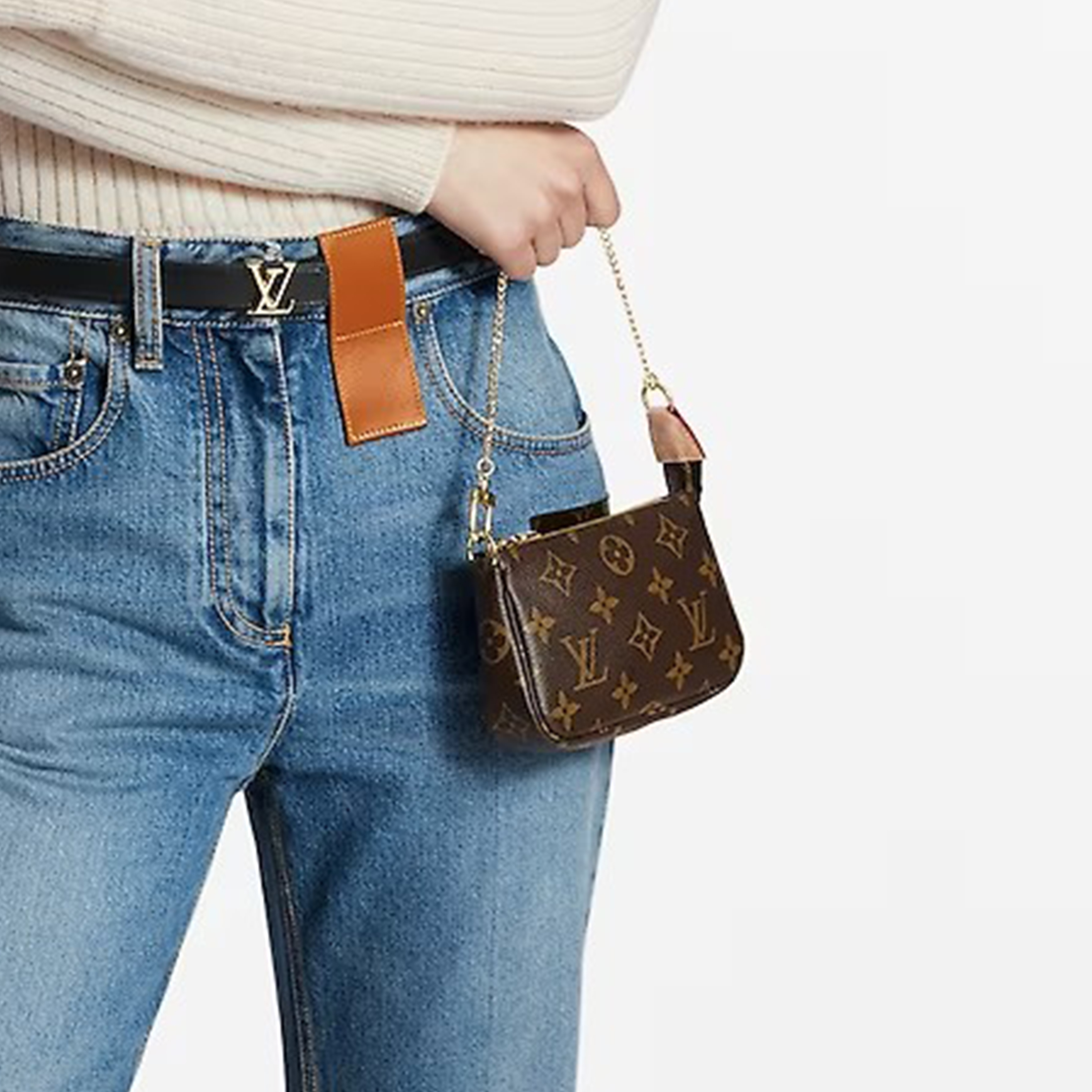 NIGO Louis Vuitton Men Women Solid Color Double Chain Small Mahjong Classic Old Flower MINI POCHETTE ACCESSOIRES Cowhide Clutch Casual Shoulder Bag #nigo98364