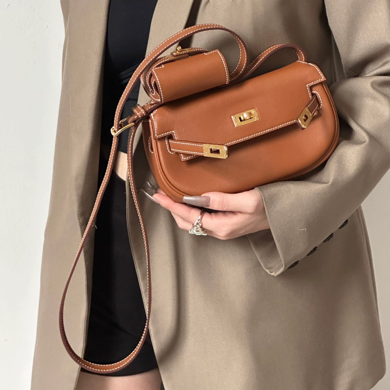 NIGO Hermes Ladies Leather Crossbody Metal Buckle Mother Bag Coin Purse #nigo98336