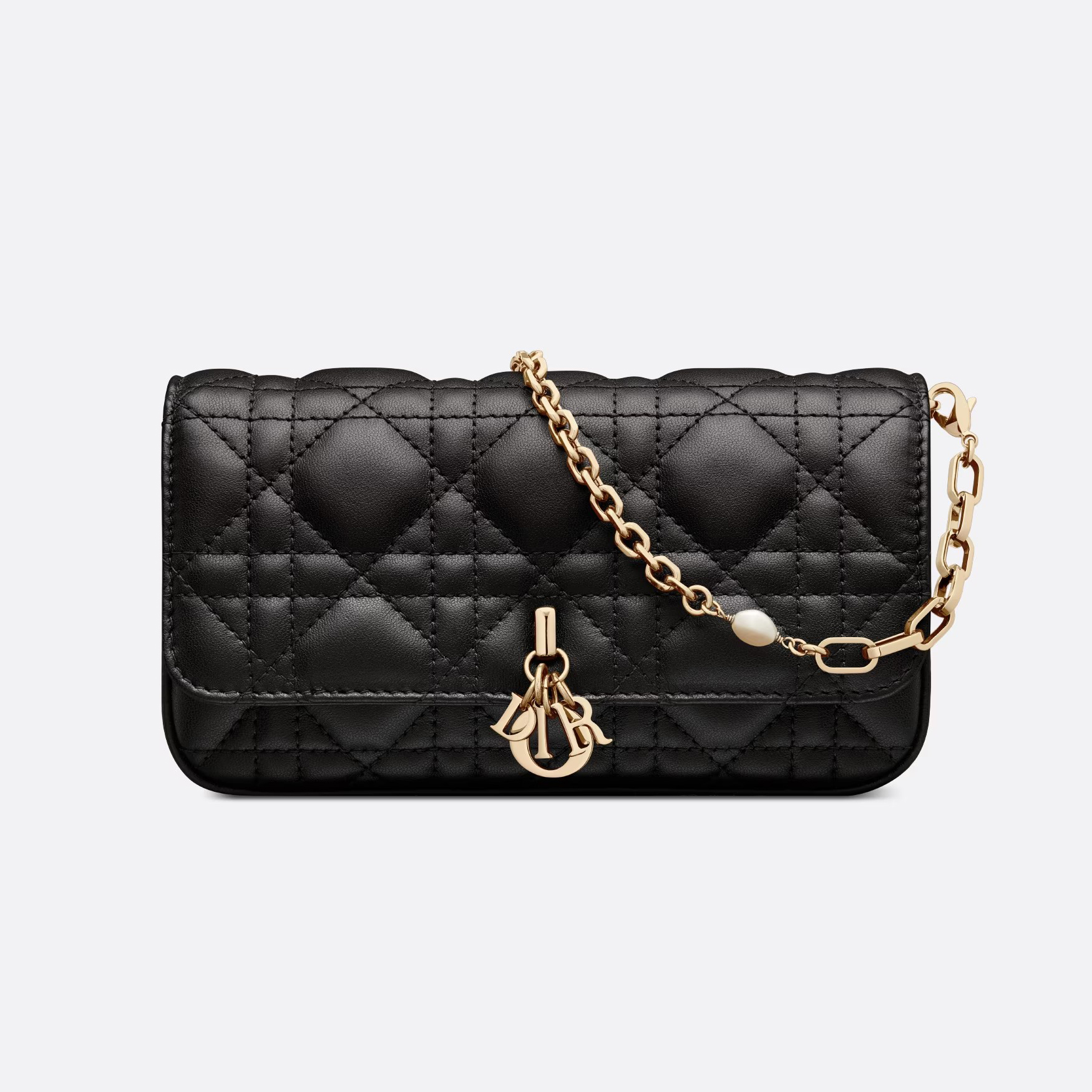 NIGO Dior Women's Removable Chain Shoulder Strap Black Vine Checkered Lamb Leather Clutch Shoulder Slanting Cell Phone Bag Bags #nigo98386