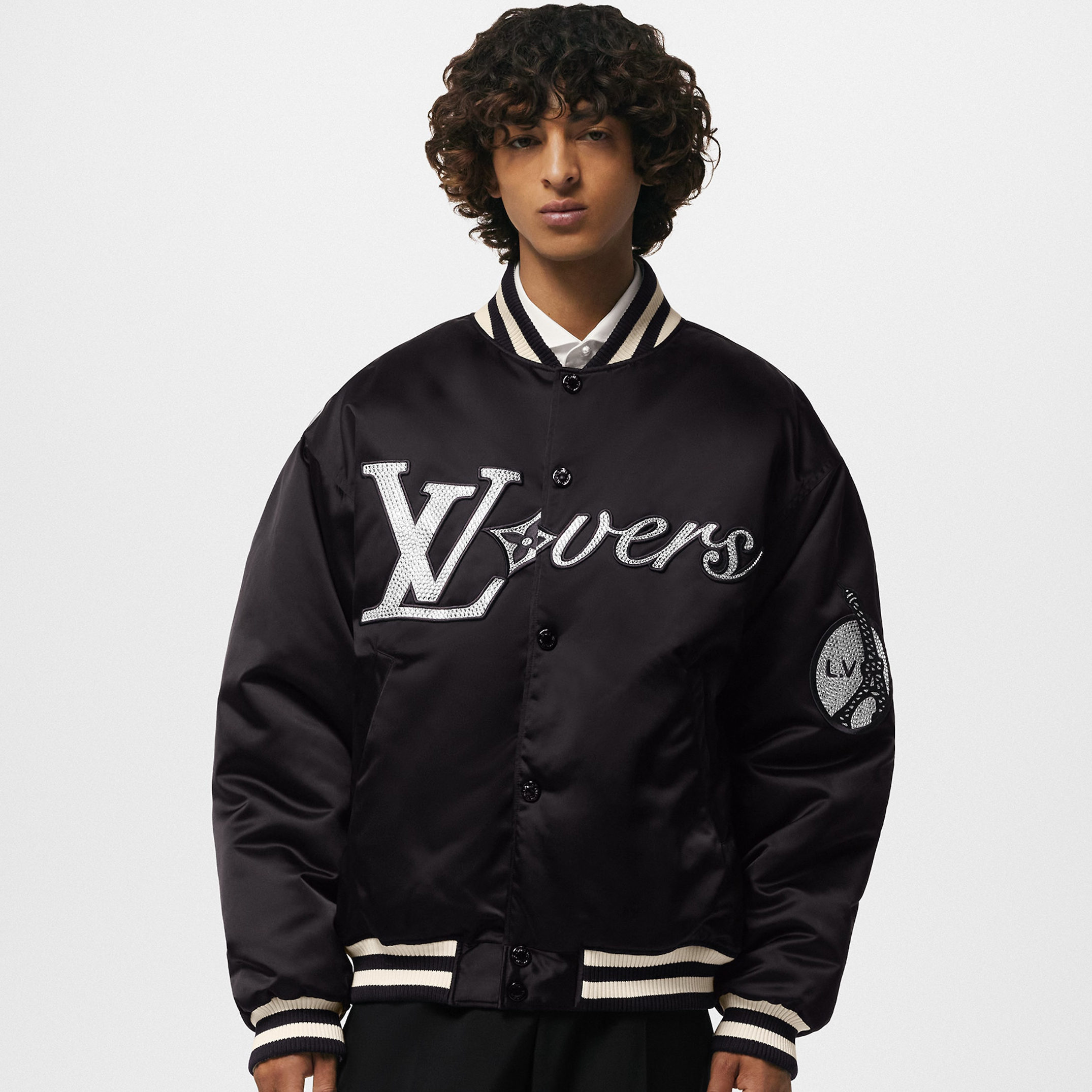 NIGO Louis Vuitton Men's Spring and Fall Black Striped Letter Single Breasted Jacket Embroidered Nylon Baseball Blouson #nigo98379