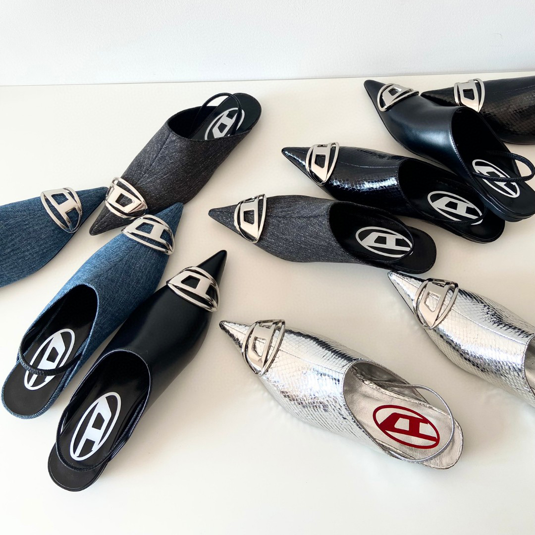 NIGO Dlesel Women's Summer Metal Logo Leather Denim Pointed Toe Flat Shoes #nigo98395