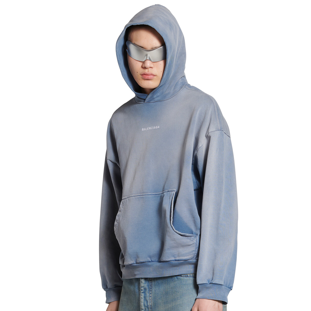 NIGO Balenciaga Men's Spring and Fall Blue Tie-Dye Gradient Embroidered Logo Regular Fit Hooded Sweatshirt Pullover #nigo98388