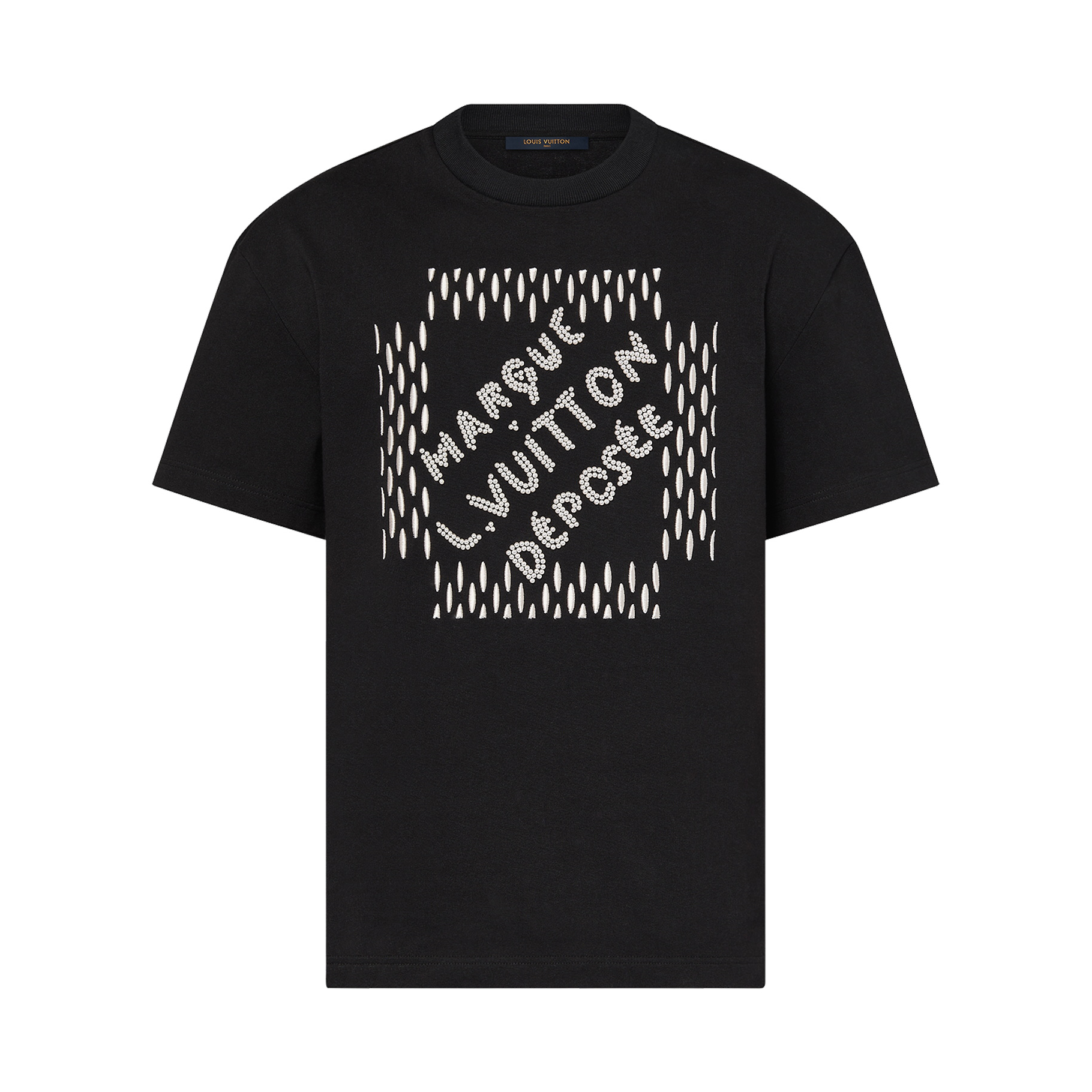 NIGO Louis Vuitton Men's Summer Beaded Embroidered Logo Black Round Neck Cotton Short Sleeve T-Shirt #nigo98411