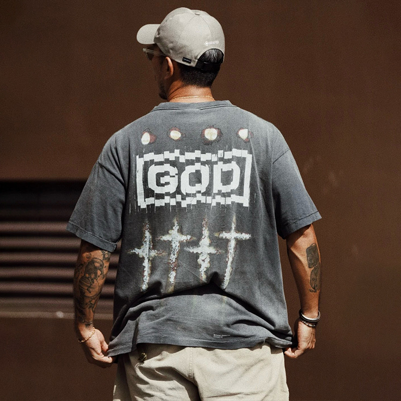 NIGO Saint Michael Men's Spring And Summer Solid Color Printing Letters Old Vintage T-shirt Casual Fashion Short Sleeve Ngvp #nigo7835