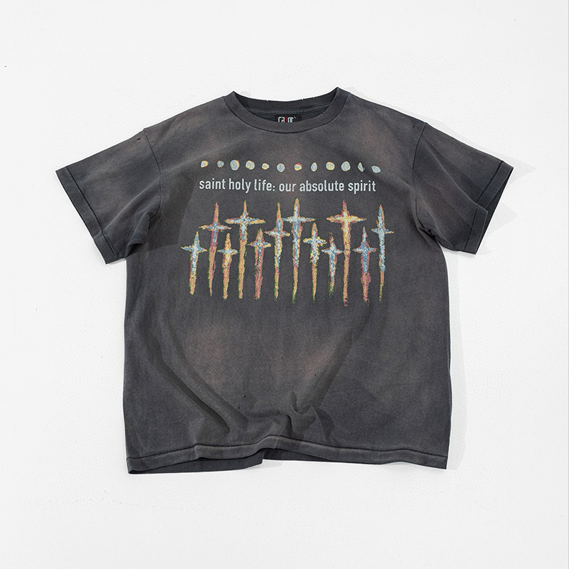 NIGO Saint Michael Men's Spring And Summer Solid Color Printing Letters Old Vintage T-shirt Casual Fashion Short Sleeve Ngvp #nigo7835