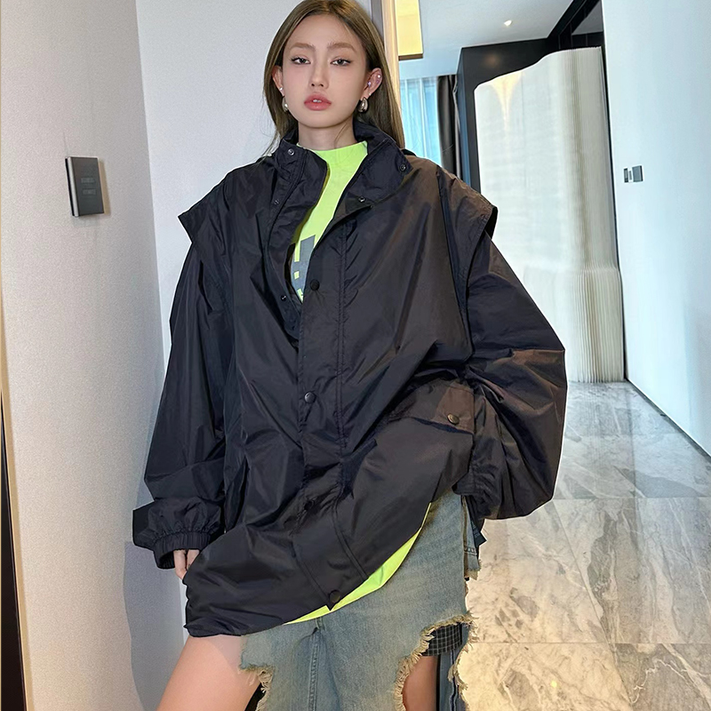 NIGO Balenciaga Women's Men's Spring And Autumn Black Nylon Silhouette Rush Jacket Casual Trend Zipper Jacket Ngvp #nigo7843