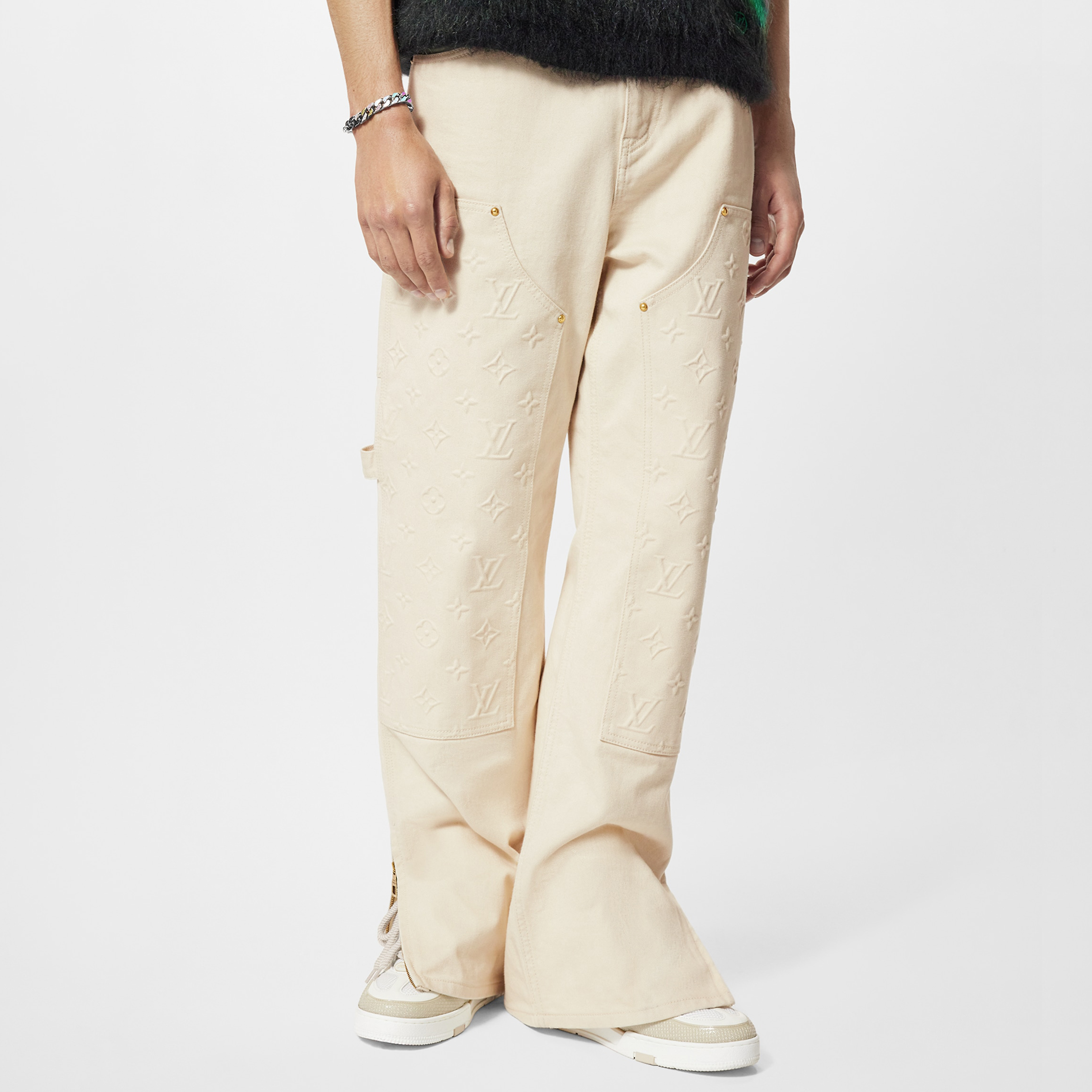 NIGO Louis Vuitton Men's Spring/Summer Monogrammed Khaki Mid-Rise Zipper Slim Straight Jeans Pants #nigo98427